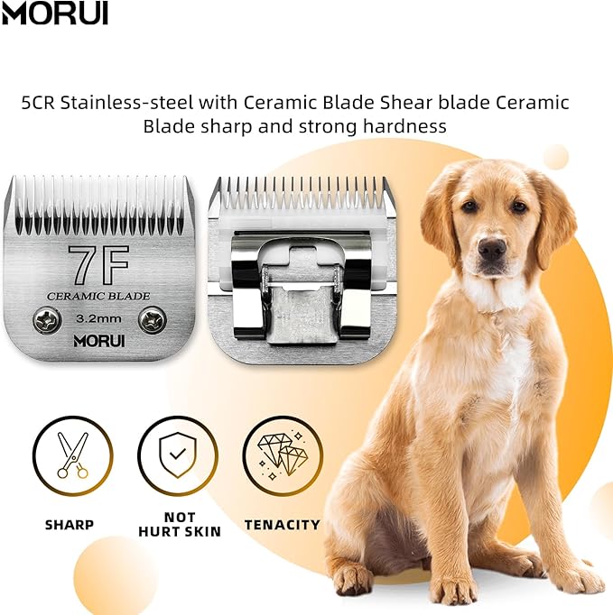 7F Cut Length 1/8"(3.2mm) Detachable Ceramic Pet Dog Clipper Blades Compatible with Most Andis,Oster A5 Wahl KM Series Clippers