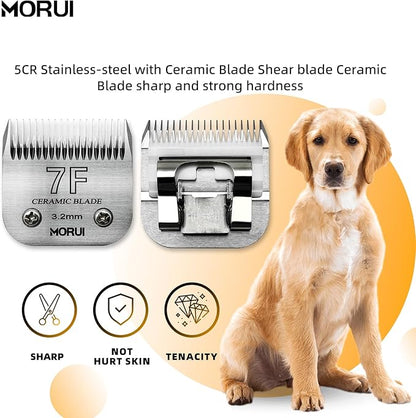 7F Cut Length 1/8"(3.2mm) Detachable Ceramic Pet Dog Clipper Blades Compatible with Most Andis,Oster A5 Wahl KM Series Clippers