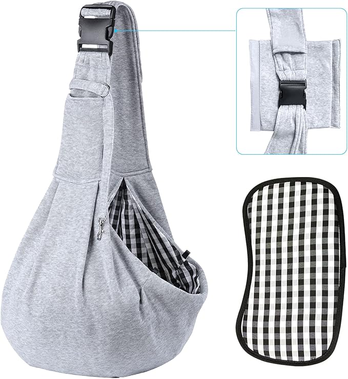 Dog Sling Cat Sling Carrier with Bottom Support, Kanemc Hands Free Sling Bag for 12Lbs Short Dog Small Puppy 16Lbs Clingy Cat Pets, Lightweight & Comfy (Gray)