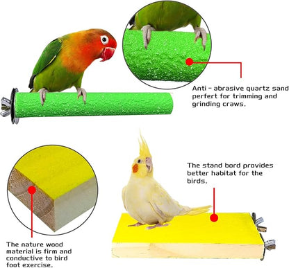 7 PCS Parrot Perch Stand Natural Wood Bird Perch Stand Platform Paw Grinding Sticks Cage Accessories Exercise Toys for Budgies Parakeets Cockatiels Conures Lovebirds