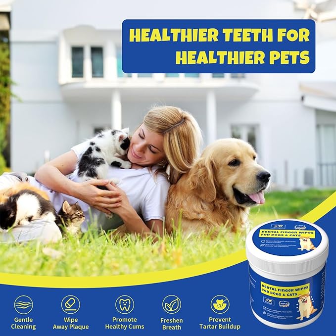 50Pcs Teeth Cleaning Wipes for Dogs & Cats, Dog Dental Care Wipes, Disposable Gentle Cleaning & Gum Care Pet Wipes
