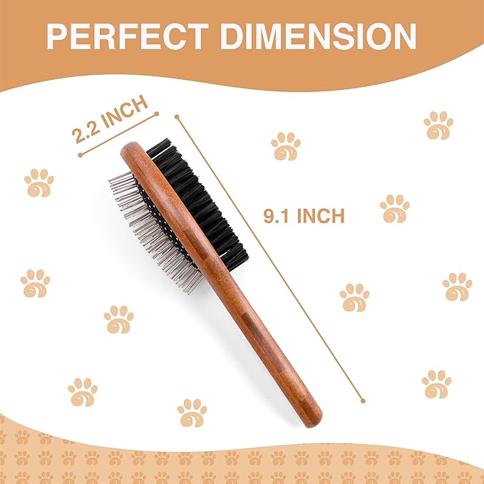 Double-Sided Pet Slicker Brush for Dogs and Cats - Professional Grooming Comb with Pins and Bristles - Ideal for Long and Short Hair - Shedding and Tangle Removal - Durable and Gentle Brush