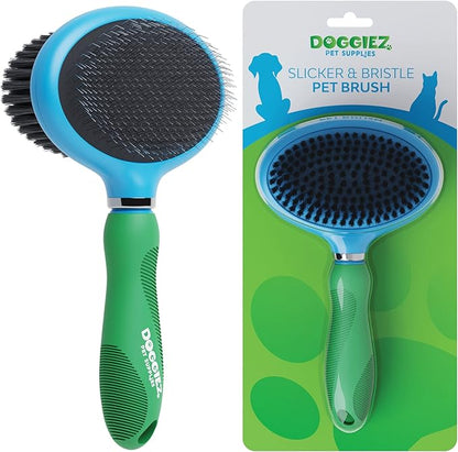 Double Sided Grooming Brush for Dogs & Cats - Pin Slicker Bristle Brush for Long & Short Hair, Puppy Undercoat Grooming