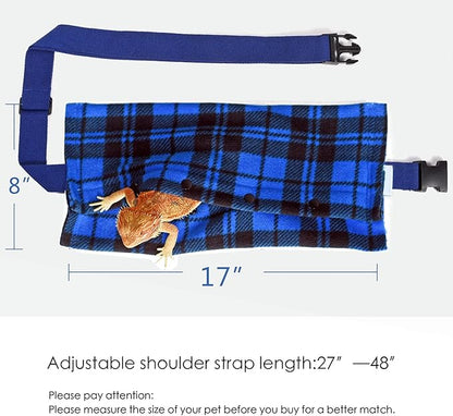 LIKZINWA Small Animal Sling Carrier,Bearded Dragon Carrier Lizard Carrier and Reptile Carrier with Adjustable Strap (Blue-Square)+UV Sensor Card
