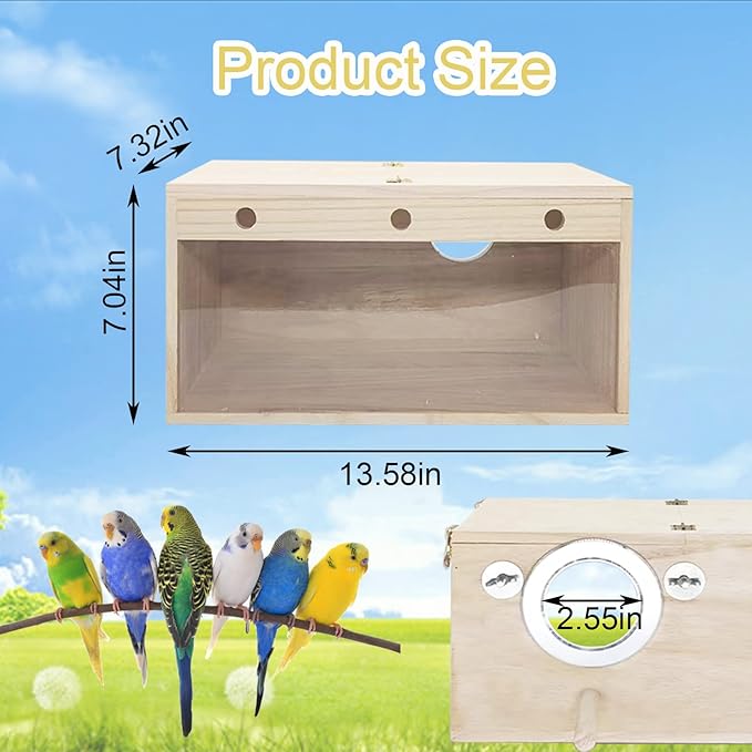 Tfwadmx Cockatiel Nesting Box Transparent Bird Nest Box Wood Bird House for Cage Parrot Breeding Boxes for Conures and Other Medium Sized Birds 13.6" x 7.3" x 7.0"
