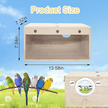 Tfwadmx Cockatiel Nesting Box Transparent Bird Nest Box Wood Bird House for Cage Parrot Breeding Boxes for Conures and Other Medium Sized Birds 13.6" x 7.3" x 7.0"