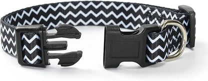 Mile High Life Dog Collar | Cute Puppy Collars | Lightweight Girl Dog Collar | Soft Boy Dog Collars | w Geometric Plaid Wave Line Pattern (Black Plaid, Medium)
