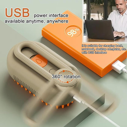 4 IN 1 Steam Pet Brush for Cats & Dogs, 84 Massage Teeth Spa-Level Electric Grooming Tool with Static-Free Shedding & Steam Cleaning, 150min Rechargeable Deshedder (Khaki)