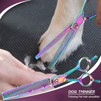 Dragon Creek Dog Grooming Scissors - Pet Cutting Thinning Chunker Shears Set for Grooming Trimming Texturizing Dog Cat Rainbow