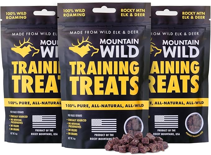 Training Treats for Dogs & Puppies  Elk & Venison Protein Puppy & Dog Treat  High Value, All-Natural, No Fillers, Grain-Free, No Artificial Preservatives  4oz, 3 Bags