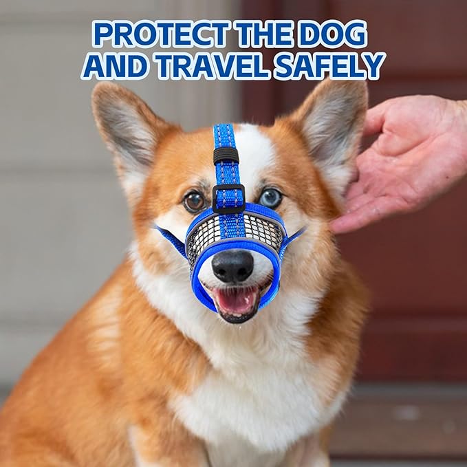 Dog Muzzle,Soft Mesh Breathable Muzzle, Air Mesh Dog Muzzle with Reflective & Adjustable Strap for for Biting Chewing Grooming,Allow Panting Drinking,Dog Muzzle for Medium (Blue, S)