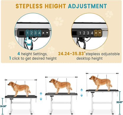 Electric Dog Grooming Table, 46" Heavy Duty Pet Grooming Table w/Table Top & Overhead Arm Height Stepless Adjustable