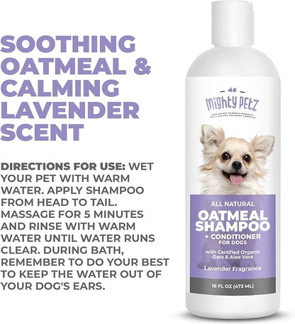 Mighty Petz 2-in-1 Oatmeal Dog Shampoo and Conditioner – 16 oz Natural Support for Allergies, Itchy Sensitive Skin. Moisturizing & pH Balanced for Dogs with Oatmeal and Aloe Vera