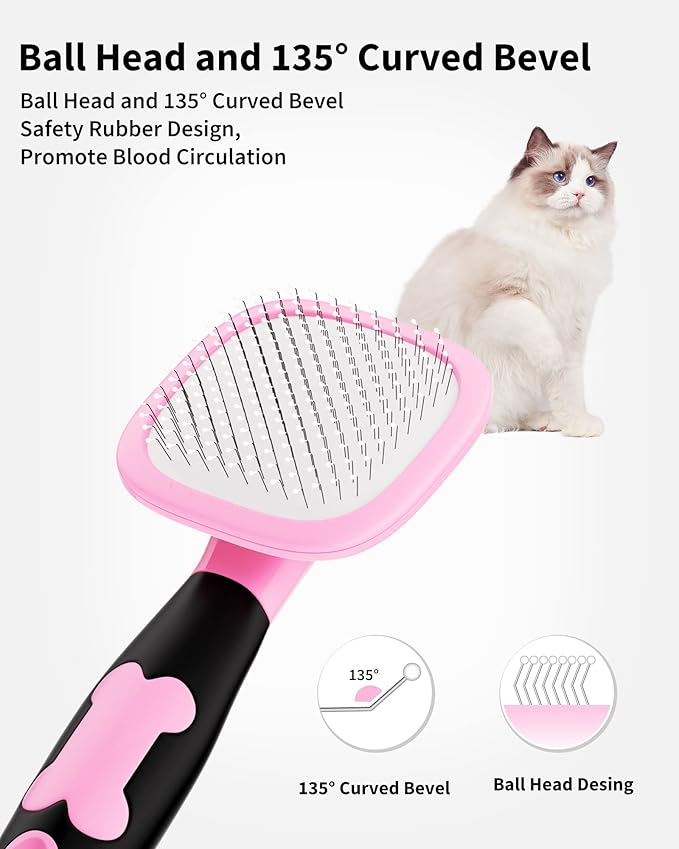 Glendan Dog Brush & Cat Brush- Slicker Pet Grooming Brush- Shedding Grooming Tools(Pink)