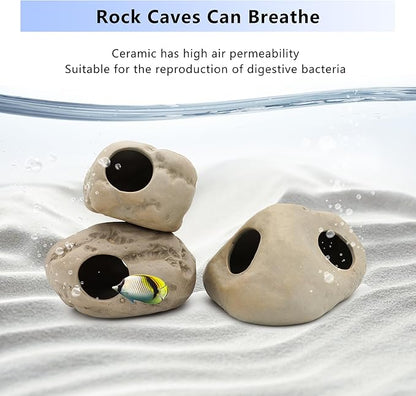 Aquarium Decorations Stackable Ceramic Cave Betta Fish Tank Accessories Rock Cave Decor 3-Piece Set