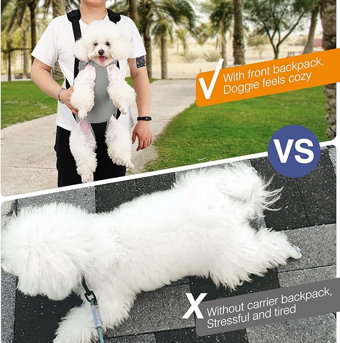 Pawaboo Pet Carrier Backpack, Adjustable Pet Front Cat Dog Carrier Backpack Travel Bag, Legs Out, Easy-Fit for Traveling Hiking Camping for Small Medium Dogs Cats Puppies, Small, Gray