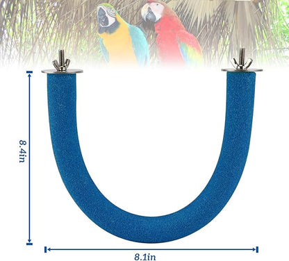 Rypet U Shape Parrot Perch Stand Toy for Paw Grinding Clean Stick Exercise, Rough-Surfaced Quartz Bird Perch Standing Cage Accessories for for Small Parakeets Cockatiels Conures Macaws Finches(Blue)