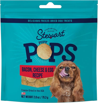 Stewart Freeze Dried Dog Treats, PuffPops Bacon, Egg, and Cheese Recipe, Gluten Free, 2.8 Ounce Resealable Pouch, Made in USA, Dog Training Treats