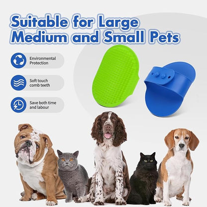 Dog Bath Brush with Grooming Supplies: Dog Brush for Short Haired and Long Haired Dogs, Silicone Brush with Ring Handle, Grooming Tools for Equigroomers, Breeders, and Dog Owners(Blue and Green)