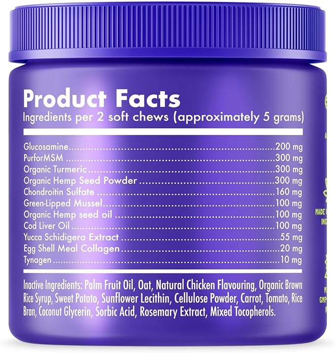 LEGITPET Hemp Hip & Joint Supplement for Dogs Soft Chews Made in USA Functional Glucosamine for Dogs Chondroitin MSM Turmeric Hemp Seed Oil Natural Pain Relief Mobility Advanced Joint 120 Treats