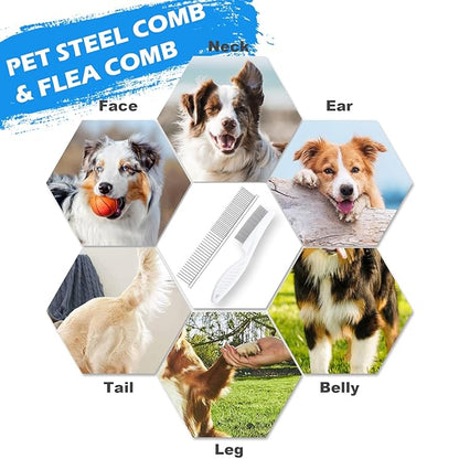 Dog Grooming Kit, Includes 7PCS Deshedding Brush, Pin Brush, Flea Comb, Metal Comb, Bath Brush, Nail Clipper and File, for Small, Medium and Large Dogs (Grey)