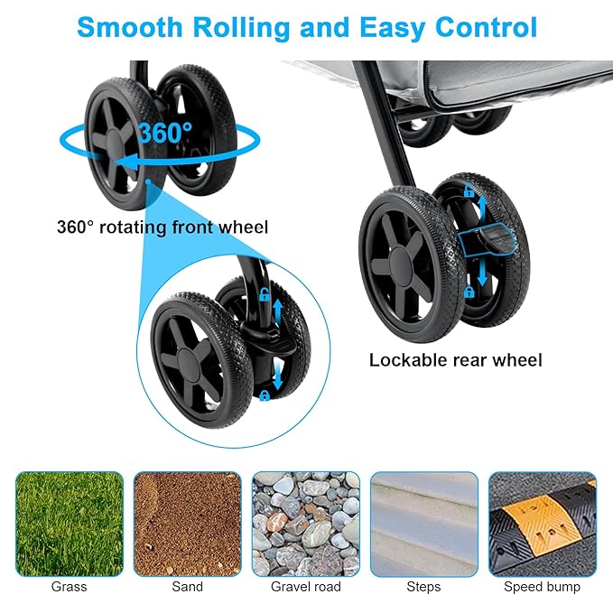 Double Pet Stroller for Dogs and Cats, One-Hand Folding Dog Stroller Travel Carriage for Small Medium Dogs Cats, 4 Wheels, Gray