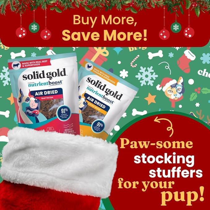Solid Gold Air Dried Dog Food Toppers for Picky Eaters - Healthy Dog Treats Made with Real Beef to Serve as Meal Topper or Dog Treat - Supports Muscle Growth, Immunity, and Healthy Digestion - 2 LB