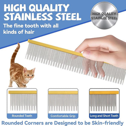 8.5 Inch Dual Tooth Pet Comb for Mats and Tanglesï¼_rofessional Grooming Flea Comb Removing Excess Hair for Long-Haired Cats and Dog Kit,Prevent Undercoat, Excess Hair,Mats and Tangles,Pet Essential