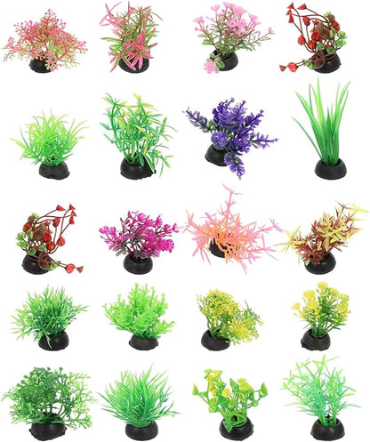 POPETPOP 40 Pcs Artificial Aquarium Plants - Mini Fish Tank Landscaping Water Plants, Plastic Small Aquarium Decor for Household and Office Aquarium