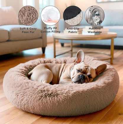 Small Donut Dog Bed, Calming Dog Bed Washable Ideal for Small to Large Dogs and Cats & Round Dog Bed,Anti-Anxiety Multiple Sizes (Brown, Combo Small (23" L x 23" W x 7" Th))