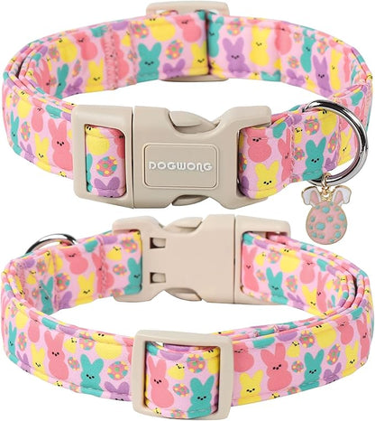 DOGWONG Cute Bunny Eggs Easter Dog Collar - Pink Babbit Pet Collar for Small & Medium Dogs