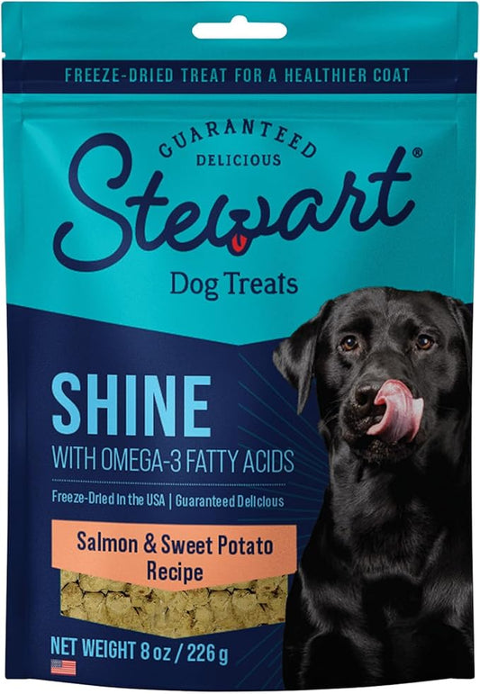 Stewart Freeze Dried Dog Treats, Shine Salmon & Sweet Potato, Made with Omega 3 & Salmon Oil, Grain Free, 8 Ounce Resealable Pouch, Made in USA