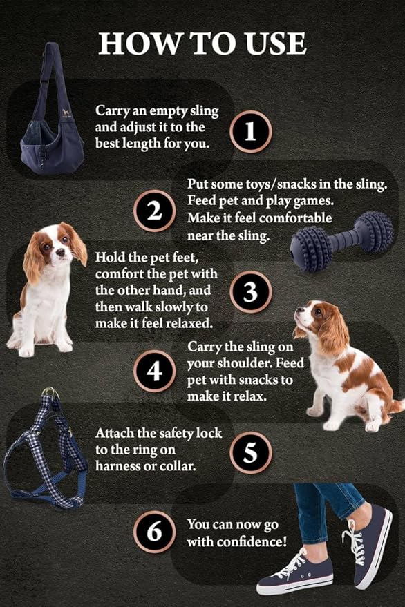 Noah & Paw Dog Sling Carrier for Small Dogs 5-18lb, Dog Sling for Small Dogs and Cats, Dog Carrier with Adjustable Padded Strap, Premium Twill, Lined with Fur, Double Safety Feature, Machine Washable