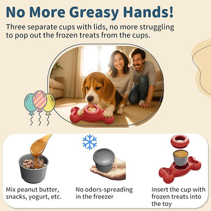 Enrichment Dog Treat Toys - Frozen Dog Treat Dispensing Chew Toy for Aggressive Chewers to Keep Them Busy, Ice Cream Holder Freeze Bone with Mold Cups, Fillable Cognitive Licking Toy, Red