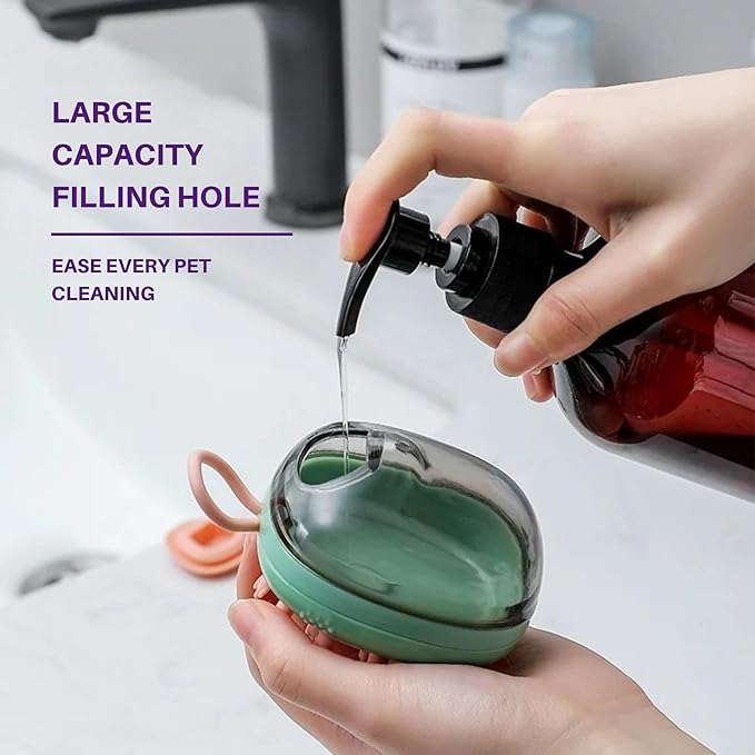 2-in-1 Pet Grooming Brush & Silicone Bath Massager for Dogs and Cats  Soft Bristle Deshedding Comb, Shampoo Dispenser, Skin-Friendly, Easy to Hold & Clean