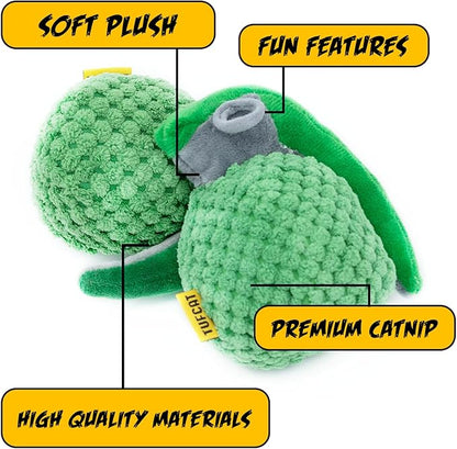 Cat Toys Grenade, Cat Toys for Indoor Cats, Kitten Toys, Catnip Toys for Cats of All Breeds, Action Themed Fun for Kicking, Biting, Chewing (Grenade & TNT, 2-Pack)