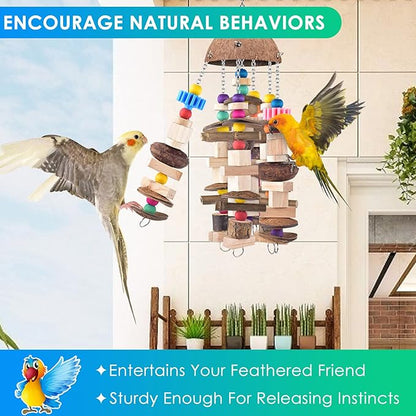 KATUMO Bird Toys, Large Parrot African Grey Wooden Chew Toys for Macaw Medium to Large Birds