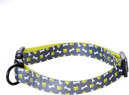 Mile High Life Dog Collar | Cute Puppy Collars | Lightweight Girl Dog Collar | Soft Boy Dog Collars | w Paws Bones Mustache Pattern (Gray, Large)