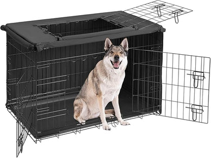 Veehoo 42 inch Dog Crate for Large Dogs with Three Doors & Cover-Metal Wire Dog Cage Kennels & Houses for Puppy&Cat, Indoor Outdoor Collapsible Metal Contour Dog Crate Kennels Kit with Removable Tray