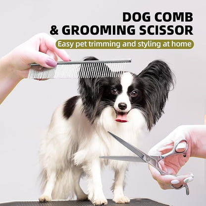 Dog Grooming Set: 7 PCS Deshedding Brushes for Short & Long Haired Dogs and Cats - Scrubber Shower Brush, Dematting Comb, Scissors, Orange