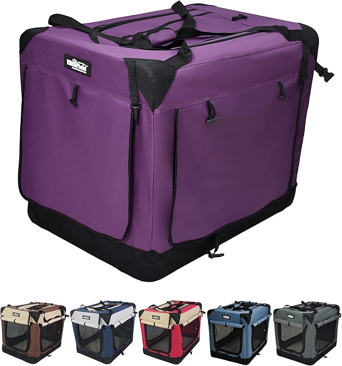 EliteField 4-Door Folding Soft Dog Crate with Curtains, Carrying Bag and Fleece Bed (2 Year Warranty), Indoor & Outdoor Pet Home (20" L x 14" W x 14" H, Purple+4 Door Curtains)