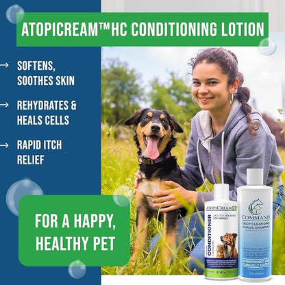 Itchy Dog Bundle, 12 oz Command Medicated Pet Shampoo + 8 oz AtopiCream HC 1% Hydrocortisone Conditioner, Relief for Dogs with Allergies and Dry Skin