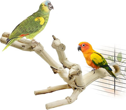 kathson Bird Perch Stand 11.8" Nature Wood Stand Toy Parrot Cage Branch Paw Grinding Fork Parakeet Platform for Parakeets Cockatiels Conures Finches Love Birds
