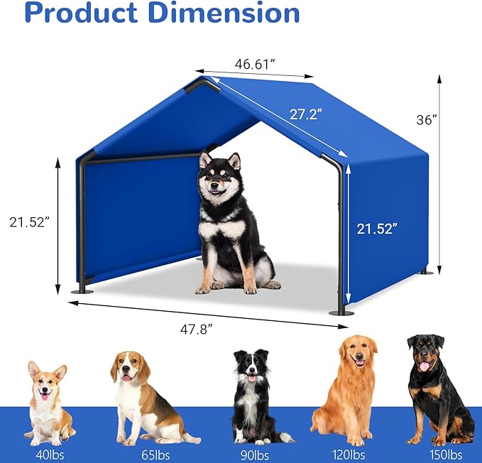 Dog Shade Shelter Outdoor, 4'x4'x3' Extra Large Dog Tent Outdoor, Dog House Outside with Waterproof Roof, Blue Sun Rain Cover for Pet Cat Goat Pig Small Animals and Livestock