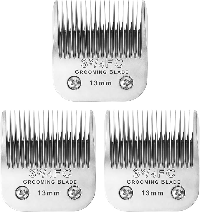 3 Pcs Size 3-3/4FC Detachable Dog Grooming Blades, Compatible with Andis, Oster A5, Wahl KM10 Series Clippers, Cut Length 13mm, Silver(3-3/4FC 13mm, 3Pcs)