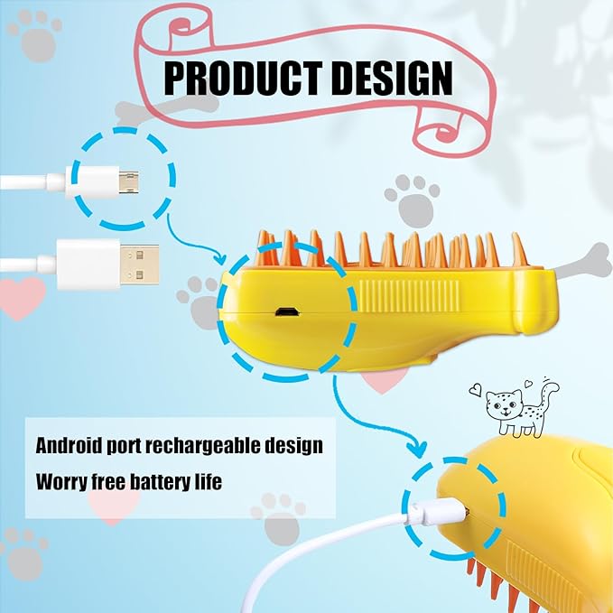 3 in 1 Water Brush with Steam for Pet Grooming - Dog and Cat Grooming Brush with Steam, Cepillo Para Gatos ALD-001-Y (Banana Yellow)