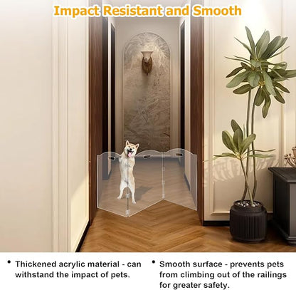 Acrylic Dog Playpen for House 3 Panel 60" W x 24" H Foldable Dog Gate Indoor with Handles, Free-Standing Pet Fence Clear Dog Pen for Small Dogs Puppy Cat Rabbit Accessories