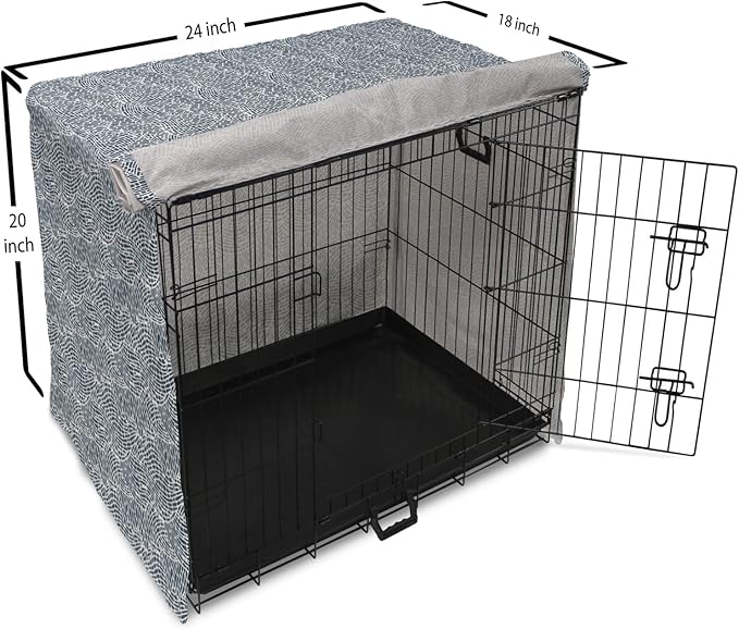Ambesonne Abstract Dog Crate Cover, Monochromatic Design Mosaic Look Artistica Ocean Waves Repetition, Easy to Use Pet Kennel Cover for Cats & Medium Dogs, 24 Inch, Dark Slate Blue White