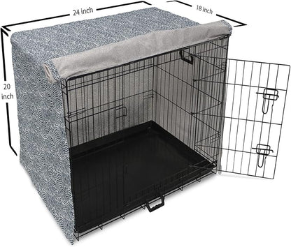 Ambesonne Abstract Dog Crate Cover, Monochromatic Design Mosaic Look Artistica Ocean Waves Repetition, Easy to Use Pet Kennel Cover for Cats & Medium Dogs, 24 Inch, Dark Slate Blue White