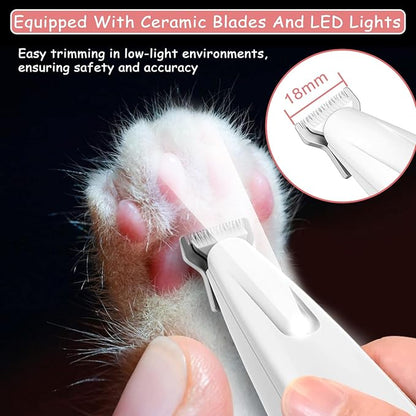 Dog Paw Trimmer with Detachable Ceramic Blade for Trimming, Cat & Dog Hair Clippers, Electric Dog Trimmer for Paws, Rechargeable Paw Trimmer for Paws, Eyes, Ears, Face, Rump-White(Set of 3)